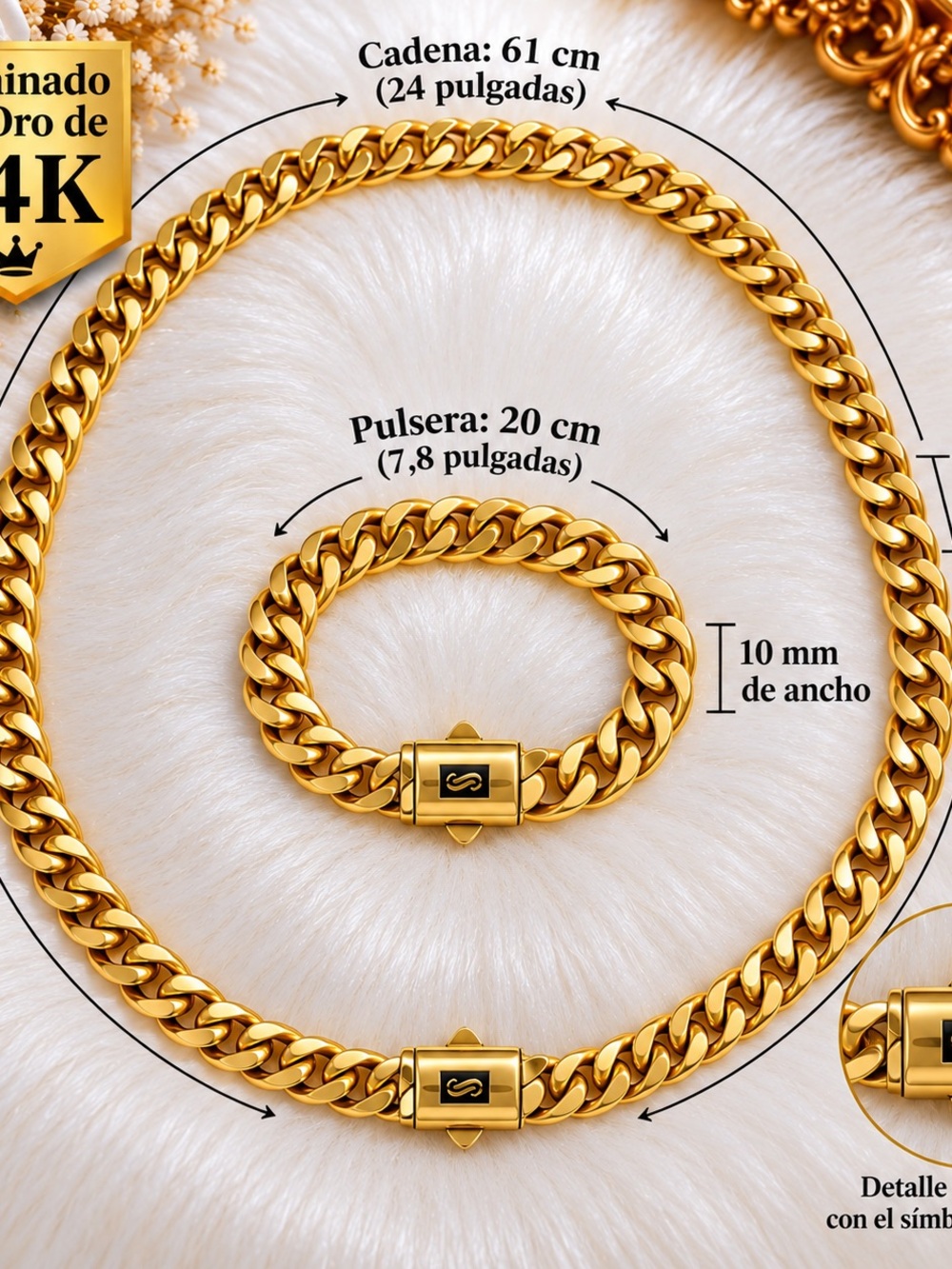 Gold-Tone Cuban Link Necklace and Bracelet Set for Men